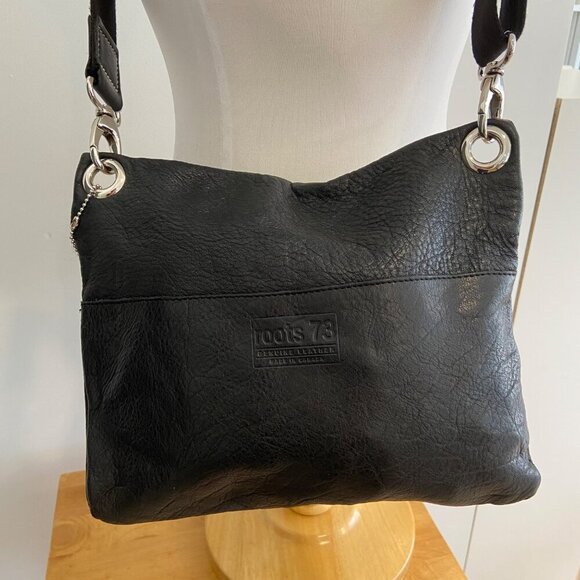 Roots 73 Black Pebble Leather Crossbody Bag Adjustable Strap & Multiple Pockets - Picture 4 of 14